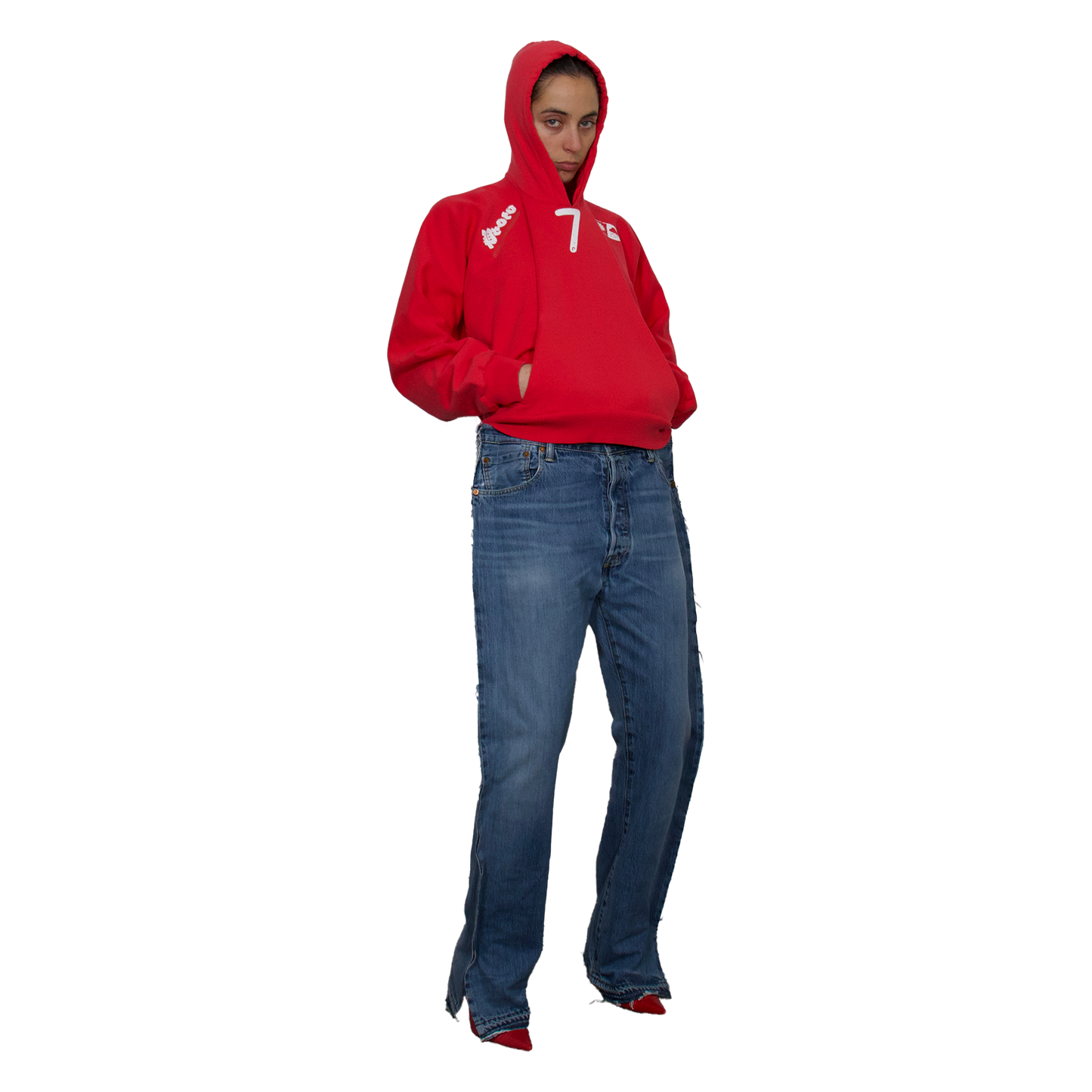 MOVED NECKLINE HOODIE RED