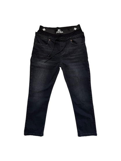 WAISTBAND DENIM JEANS SKINNY CROPPED